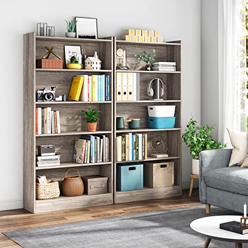 Tribesigns 72-inch Tall Bookcase, Industrial 6-Tier Gray Library Bookshelf with Storage Shelves, Large Open Bookcases Wood Display Shelving Unit for Bedroom Living Room Office, Floor-Standing (Gray)