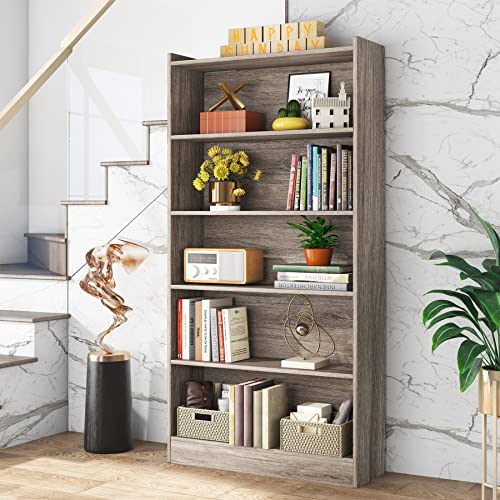 Tribesigns 72-inch Tall Bookcase, Industrial 6-Tier Gray Library Bookshelf with Storage Shelves, Large Open Bookcases Wood Display Shelving Unit for Bedroom Living Room Office, Floor-Standing (Gray)