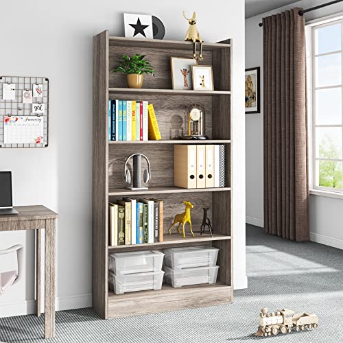 Tribesigns 72-inch Tall Bookcase, Industrial 6-Tier Gray Library Bookshelf with Storage Shelves, Large Open Bookcases Wood Display Shelving Unit for Bedroom Living Room Office, Floor-Standing (Gray)