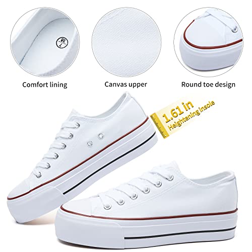 hash bubbie Womens Platform Shoes White Platform Sneakers Black Low Top Tennis Shoes Lace up Fashion Canvas Sneakers for Girls （White.US8）