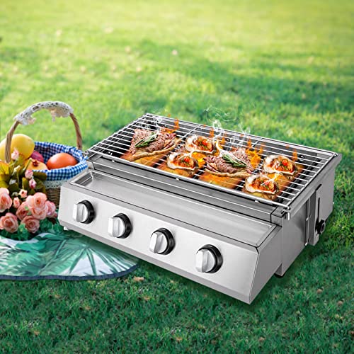 Leblett 4 Burners Stainless Steel Gas Barbecue Stove,Portable Gas Barbecue Grill Roaster,Barbecue Rack,Home and Outdoor Use