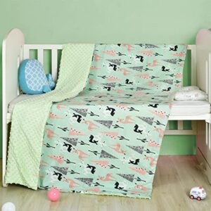 pinko coral baby blanket for boys girls soft plush minky blanket with double layer dotted backing，printed animal bed throws for children (green forest deer, m)