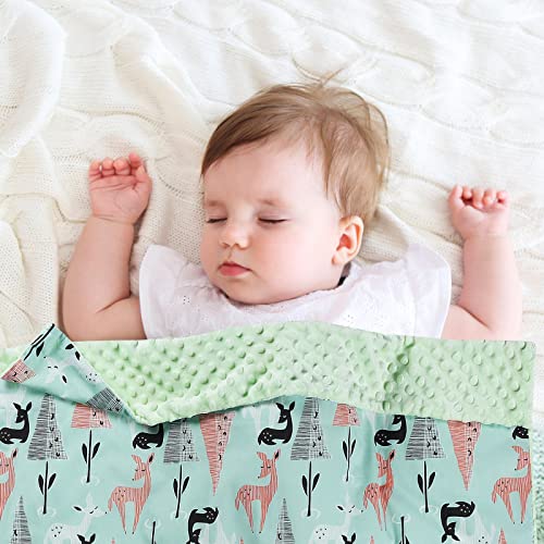 Pinko Coral Baby Blanket for Boys Girls Soft Plush Minky Blanket with Double Layer Dotted Backing，Printed Animal Bed Throws for Children (Green Forest Deer, M)