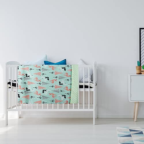 Pinko Coral Baby Blanket for Boys Girls Soft Plush Minky Blanket with Double Layer Dotted Backing，Printed Animal Bed Throws for Children (Green Forest Deer, M)