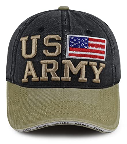 Army Hats for Men Women, USA American Flag Military Hats, Funny US Army Vietnam Veterans Baseball Cap, Adjustable Cotton Embroidered America Patriots Hat, Retirement Military Gifts for Dad Mom