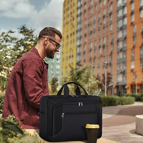 Laptop Bag 15.6 Inch Laptop Briefcase Computer Bag for Men Women Waterproof Business Office Work Large Laptop Case 15.6 Inch Adjustable Shoulder Messenger Bag Black