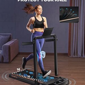 HomeTro Under Desk Treadmill Foldable 3.0HP for Home Office, 2 in 1 Folding Treadmills 265lbs with App & Remote Control Dual Led Touch Screen, 12 Preset Programs, Installation-Free