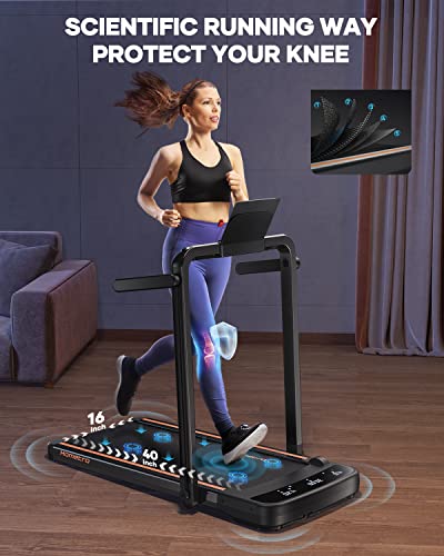 HomeTro Under Desk Treadmill Foldable 3.0HP for Home Office, 2 in 1 Folding Treadmills 265lbs with App & Remote Control Dual Led Touch Screen, 12 Preset Programs, Installation-Free