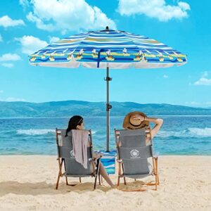 Magiea 7ft Beach Umbrellas For Sand Heavy Duty Wind, Portable Beach Umbrella UPF 50+ Windproof Outdoor Beach Umbrella with Sand Anchor, Tilt Pole, Carry Bag, Table Tray, Vent and Hook