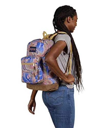 JanSport Right Pack Backpack - Class, Travel, Work, or Laptop Bookbag with Leather Bottom, Marble Mood