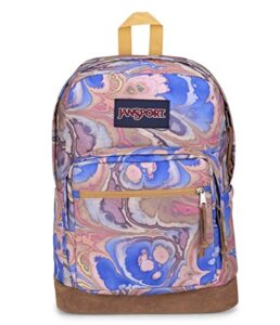 jansport right pack backpack - class, travel, work, or laptop bookbag with leather bottom, marble mood