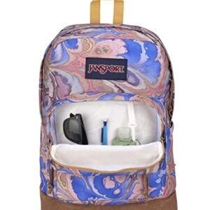 JanSport Right Pack Backpack - Class, Travel, Work, or Laptop Bookbag with Leather Bottom, Marble Mood