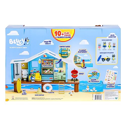 BLUEY Beach Cabin Playset, with Exclusive Figure with Goggles. Includes 10 Play Pieces and Sticker Sheet