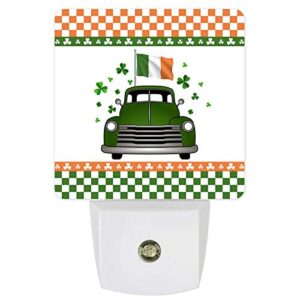 plug-in night light,green truck ireland flag st. patrick's day wall led lamp with sensor auto dusk to dawn sensor,lucky clover nightlights for bedroom,bathroom,kitchen,hallway,stairs 2.95"wx4.5"h