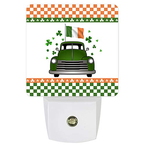 Plug-in Night Light,Green Truck Ireland Flag St. Patrick's Day Wall LED Lamp with Sensor Auto Dusk to Dawn Sensor,Lucky Clover Nightlights for Bedroom,Bathroom,Kitchen,Hallway,Stairs 2.95"Wx4.5"H