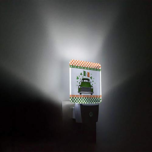 Plug-in Night Light,Green Truck Ireland Flag St. Patrick's Day Wall LED Lamp with Sensor Auto Dusk to Dawn Sensor,Lucky Clover Nightlights for Bedroom,Bathroom,Kitchen,Hallway,Stairs 2.95"Wx4.5"H