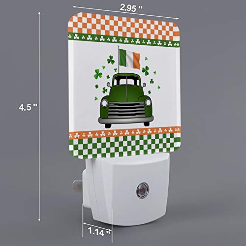 Plug-in Night Light,Green Truck Ireland Flag St. Patrick's Day Wall LED Lamp with Sensor Auto Dusk to Dawn Sensor,Lucky Clover Nightlights for Bedroom,Bathroom,Kitchen,Hallway,Stairs 2.95"Wx4.5"H