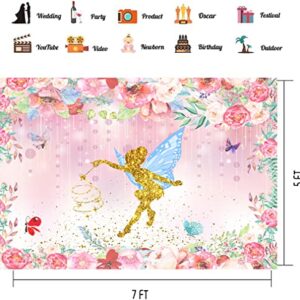 Floral Fairy Party Backdrop for Photography 7x5FT Polyester Pink Fairy Tale Flowers Fairy Party Decorations Backdrop Flower Wonderland Baby Shower Background Decoration Supplies Photo Booth YL097