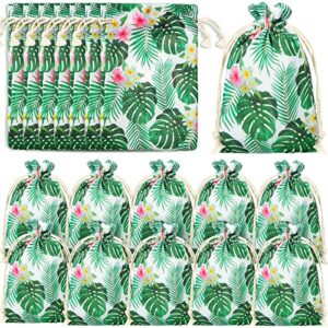 saintrygo 20 pcs luau gift drawstring bags hawaiian party favor summer tropical palm leaf candy bag jewelry pouches for luau hawaii party(6 x 8 inch)