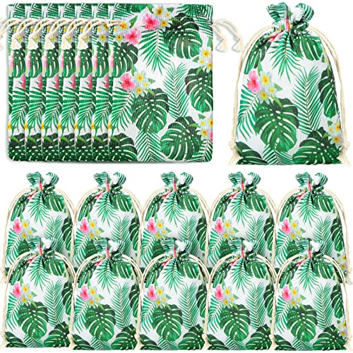 Saintrygo 20 Pcs Luau Gift Drawstring Bags Hawaiian Party Favor Summer Tropical Palm Leaf Candy Bag Jewelry Pouches for Luau Hawaii Party(6 x 8 Inch)