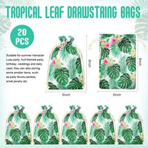 Saintrygo 20 Pcs Luau Gift Drawstring Bags Hawaiian Party Favor Summer Tropical Palm Leaf Candy Bag Jewelry Pouches for Luau Hawaii Party(6 x 8 Inch)