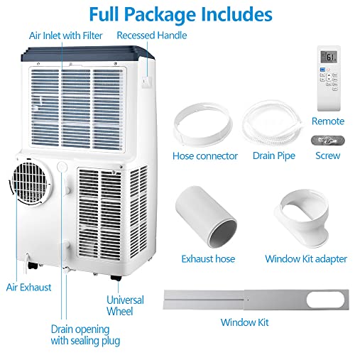 Rintuf 14000 BTU ASHRAE Portable Air Conditioner, Portable AC Cools to 700 Sq.ft Room, AC Unit for Cooling & Dehumi