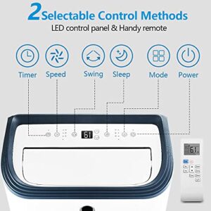 Rintuf 14000 BTU ASHRAE Portable Air Conditioner, Portable AC Cools to 700 Sq.ft Room, AC Unit for Cooling & Dehumi