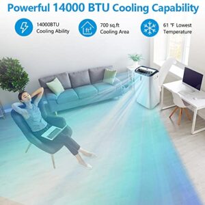 Rintuf 14000 BTU ASHRAE Portable Air Conditioner, Portable AC Cools to 700 Sq.ft Room, AC Unit for Cooling & Dehumi