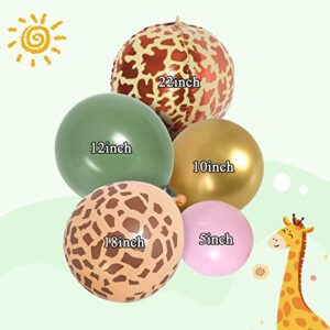 Rubfac 145 Wildlife Pink Sage Green Balloon Garland Arch Kit Giraffe Balloons for Girls Baby Shower Wild Decoration Giraffe Safari Party Supplies