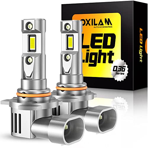 OXILAM 2023 Upgraded 9012 HIR2 LED Bulb, 16000LM 500% Brighter, 1:1 Size as Halogen Bulbs, 6500K Cool White Wireless Plug and Play LED Conversion Kit for High and Low Beam, 2 Pack