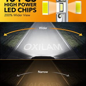 OXILAM 2023 Upgraded 9012 HIR2 LED Bulb, 16000LM 500% Brighter, 1:1 Size as Halogen Bulbs, 6500K Cool White Wireless Plug and Play LED Conversion Kit for High and Low Beam, 2 Pack