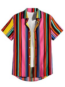 oyoangle men's striped short sleeve button down shirts collar hawaiian shirt top without tee colorblock striped xxl