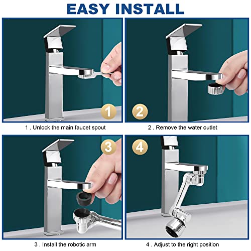 MLG Tools Universal 1080 Swivel Robotic Arm Swivel Extension Faucet Aerator Sink Water Splash rotatable Faucet Aerator 2 Mode Rotating Filter Extension，ABS