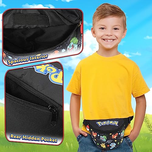 Pokemon Bag Kids Bum Bag Boys Girls Bags Travel School Festival Lightweight Adjustable Fanny Pack Waist Bags Zipped Pocket Pikachu Pokemon Gifts for Boys