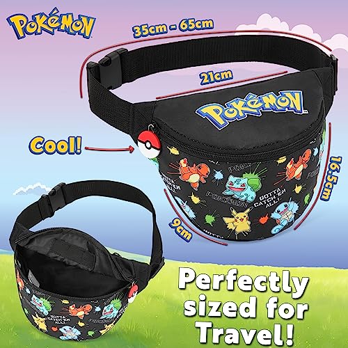 Pokemon Bag Kids Bum Bag Boys Girls Bags Travel School Festival Lightweight Adjustable Fanny Pack Waist Bags Zipped Pocket Pikachu Pokemon Gifts for Boys