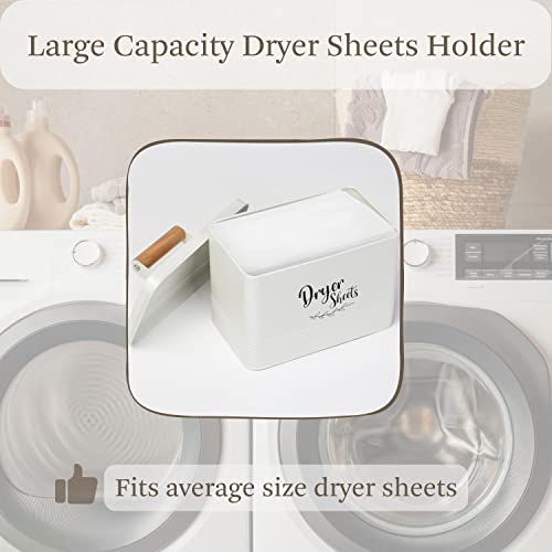 Perfnique Dryer Sheet Holder, Farmhouse Dryer Sheet Dispenser with Lid for Laundry Room Decor, Metal Dryer Sheet Container, Laundry Sheet Holder for Laundry Room Organization, Dryer Sheet Box (Cream)