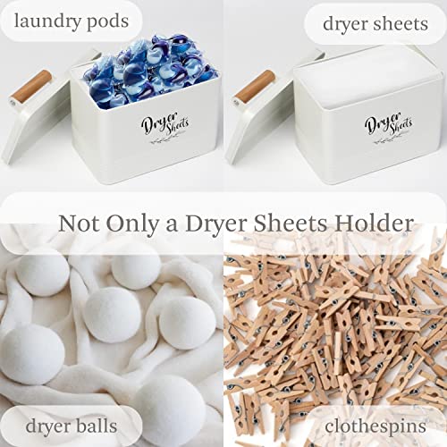 Perfnique Dryer Sheet Holder, Farmhouse Dryer Sheet Dispenser with Lid for Laundry Room Decor, Metal Dryer Sheet Container, Laundry Sheet Holder for Laundry Room Organization, Dryer Sheet Box (Cream)