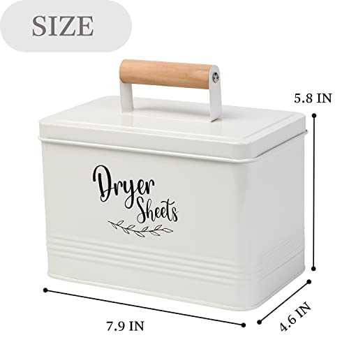 Perfnique Dryer Sheet Holder, Farmhouse Dryer Sheet Dispenser with Lid for Laundry Room Decor, Metal Dryer Sheet Container, Laundry Sheet Holder for Laundry Room Organization, Dryer Sheet Box (Cream)