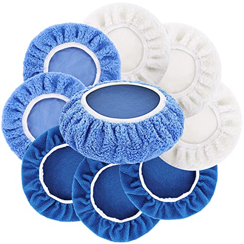 9PCS Polishing Bonnet Pads,9 to 10 Inch Polisher Bonnet Buffer Bonnets Waxers Bonnet,Buffing Pad Cover Waxing Bonnet,Mix Pack 3 Microfiber 3 Coral Fleece 3 Woolen for Car Polisher