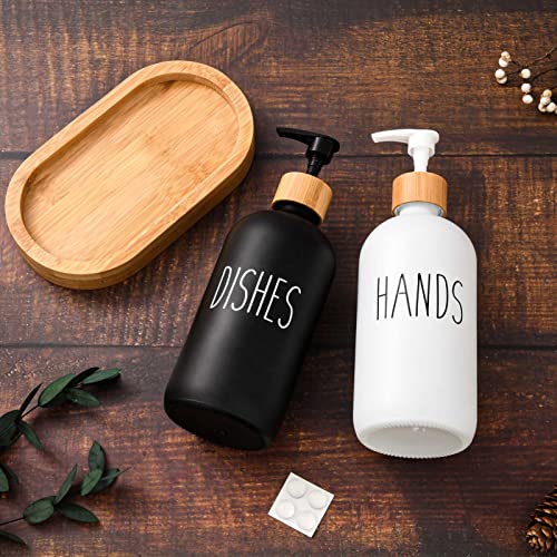 HULISEN Dish Soap Dispenser Set with Bamboo Tall Tray, Kitchen Soap Dispenser Set, Matte Hand and Dish Soap Dispenser Set for Modern/Boho/Farmhouse Kitchen Decor (Black & White)