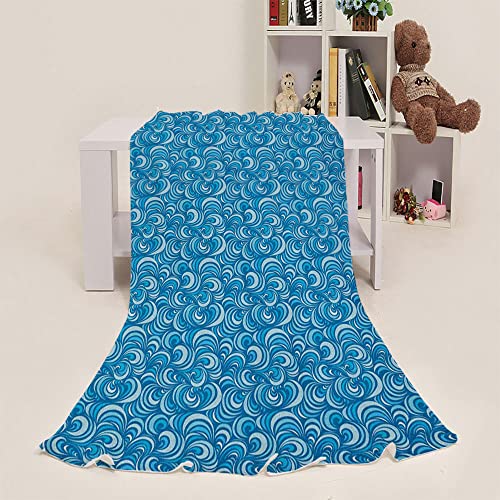 LIGUTARS Pet Blanket for Car, Blue Teen Blankets for Girls, Marine Waves Pattern Abstract Curly Forms, Keep Warm, 40 x 50inches, Suitable for Bed and Sofa, Blue Pale Blue