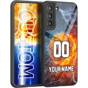 personalized basketball vs name number us flag decor rubber cover phone case for samsung galaxy s23 s22 s21 s20 ultra plus/ s21 fe /s20 fe/ s10 plus/ s9 plus/ s8 plus /s7 edge (water fire)