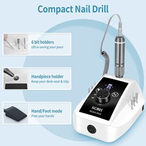 HUGMAPLE Professional 35000RPM Nail Drill for Acrylic Nails, Electric Nail File Machine for Remove Gel Polish Nail, Rechargeable Cordless E File with Bits & Foot Pedal for Manicure Salon Home, White
