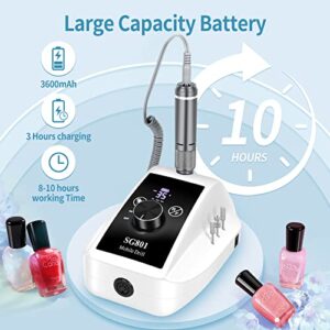 HUGMAPLE Professional 35000RPM Nail Drill for Acrylic Nails, Electric Nail File Machine for Remove Gel Polish Nail, Rechargeable Cordless E File with Bits & Foot Pedal for Manicure Salon Home, White