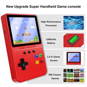 Heiko Retro Portable Handheld Game Console to Experience 500 Classic Games Anytime Anywhere, 3.5In Screen Video Game Console 1200mAh, Handheld Video Game Support for Connecting TV & Two Players(Red)