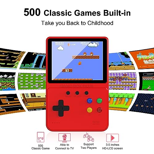 Heiko Retro Portable Handheld Game Console to Experience 500 Classic Games Anytime Anywhere, 3.5In Screen Video Game Console 1200mAh, Handheld Video Game Support for Connecting TV & Two Players(Red)