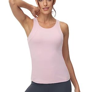 High Neck Workout Tank Tops Sports Bras for Women Full Coverage Tank with Built-in Shelf Bras Racerback Yoga Gym Shirt Lilac