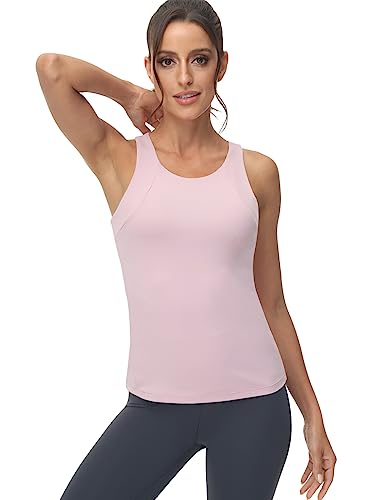 High Neck Workout Tank Tops Sports Bras for Women Full Coverage Tank with Built-in Shelf Bras Racerback Yoga Gym Shirt Lilac