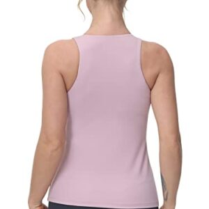 High Neck Workout Tank Tops Sports Bras for Women Full Coverage Tank with Built-in Shelf Bras Racerback Yoga Gym Shirt Lilac