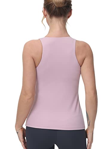 High Neck Workout Tank Tops Sports Bras for Women Full Coverage Tank with Built-in Shelf Bras Racerback Yoga Gym Shirt Lilac